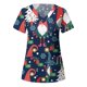 thumbnail image 3 of Blusa de manga corta con cuello en V para mujer, uniforme con bolsillos estampados de Navidad Pompotops hkajfhjk457721, 3 of 3