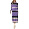 thumbnail image 2 of INSPIRE CHIC Ribbed Sweater Dress for Women's Long Sleeve Pullover Turtleneck Casual Knit Striped Bodycon Midi Dress XL Purple, 2 of 6