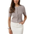 thumbnail image 1 of Cárdigan de verano de manga corta INSPIRE CHIC para mujeres, de punto cableado, con botones, cuello redondo, suéter de moda, top corto, S Gris, 1 of 6