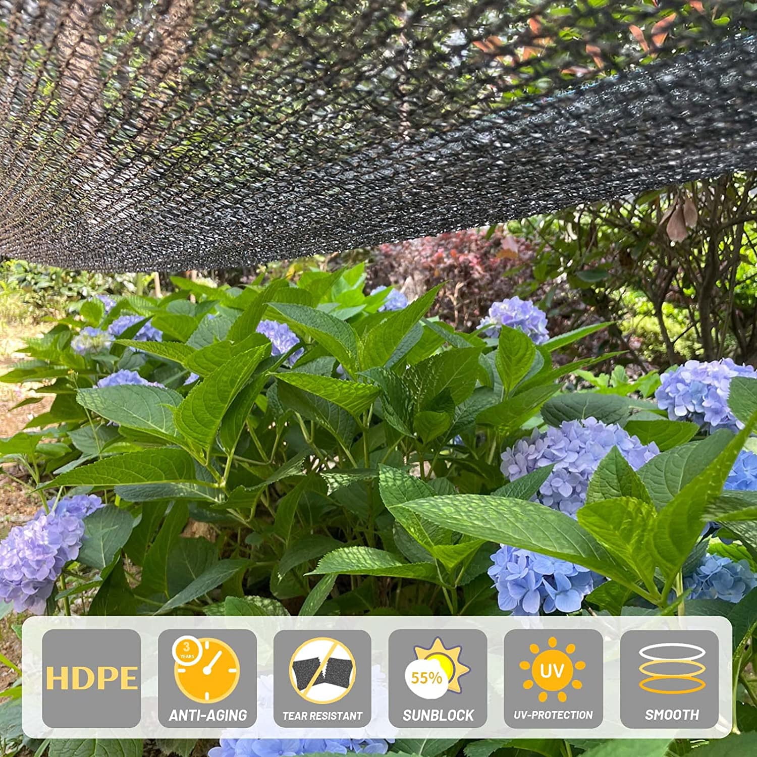 LOVE STORY 55% Sunblock Shade Cloth 6.5' x 20' Mesh Cover for Greenhouse Garden Patio, Black