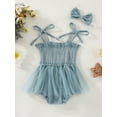 thumbnail image 3 of Cenuakty Infant Girls Casual Romper with Headdress, Floral Embroidery Tie-up Off-the-shoulder Jumpsuit with Yarn Hem, 3 of 8