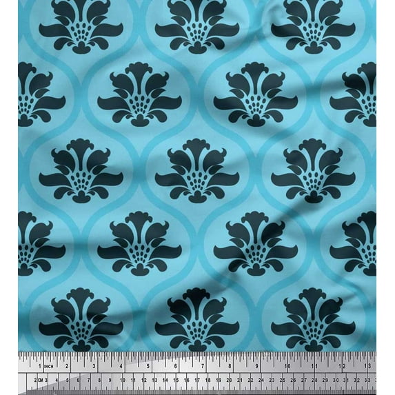 Soimoi Satin Silk Fabric Ogee Damask Printed Craft Fabric by the Yard 42 Inch Wide