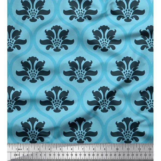 Soimoi polyester Crepe Fabric Ogee Damask Print Sewing Fabric Yard 52 Inch Wide