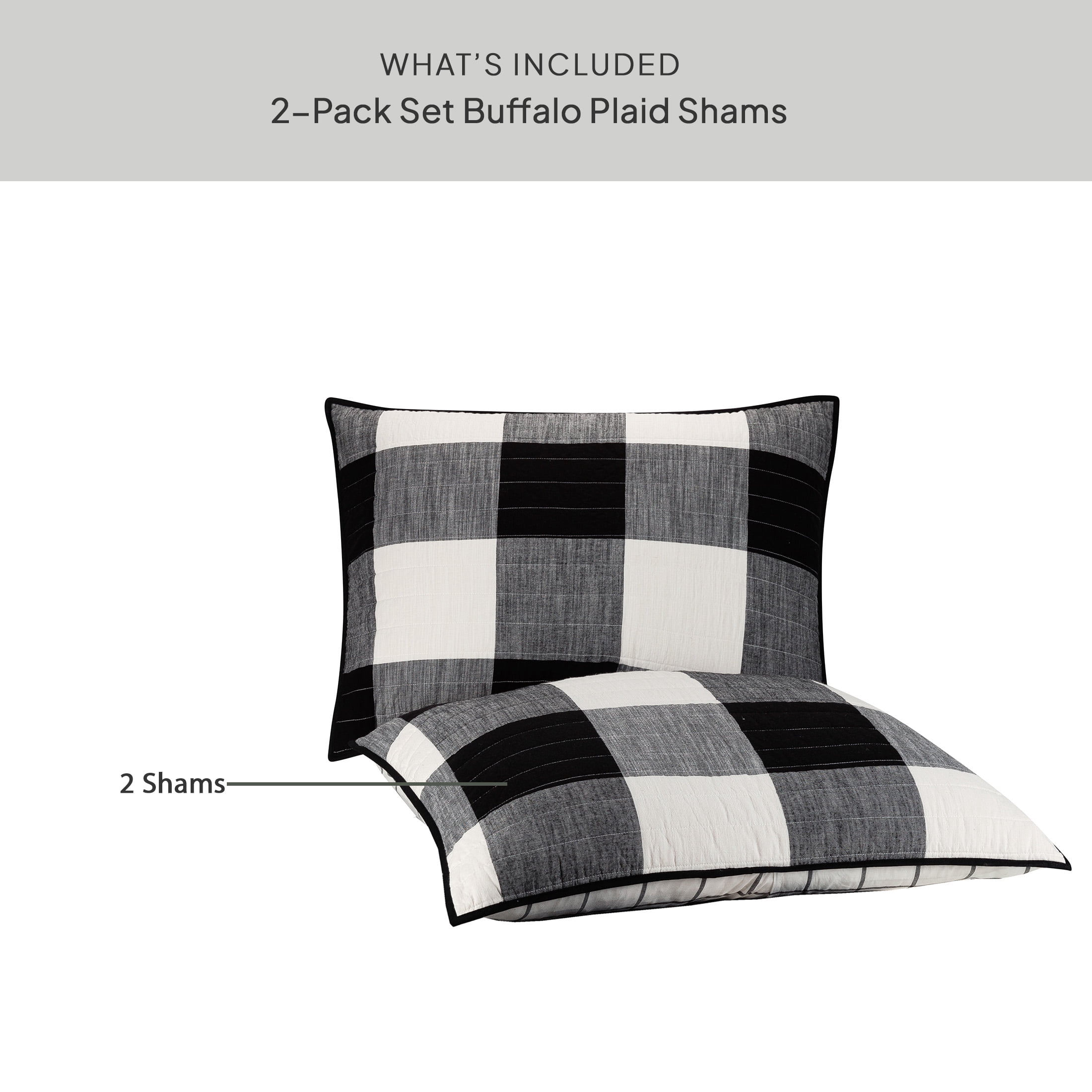 Better Homes & Gardens Buffalo Plaid Cotton Pillow Shams, Standard, Black & White, 2 Pack