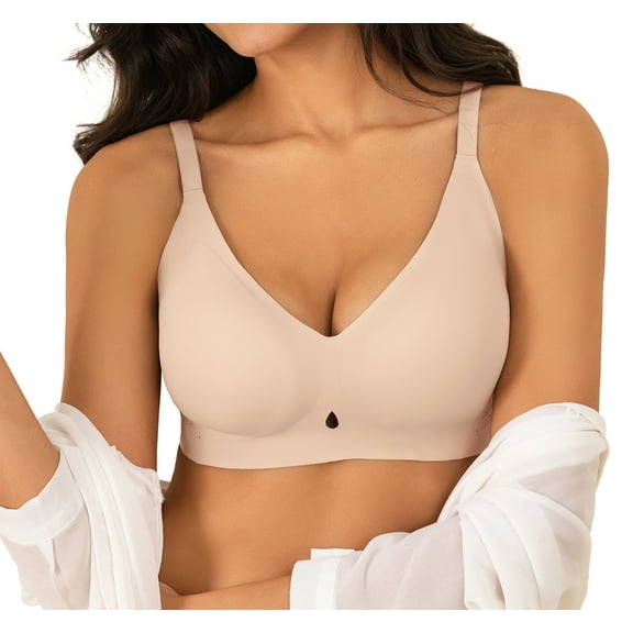 Qylux Women's Wireless No Underwire Bras Seamless Full Coverage Push Up Bralette, Comfortable Everyday Bra,Nude,L