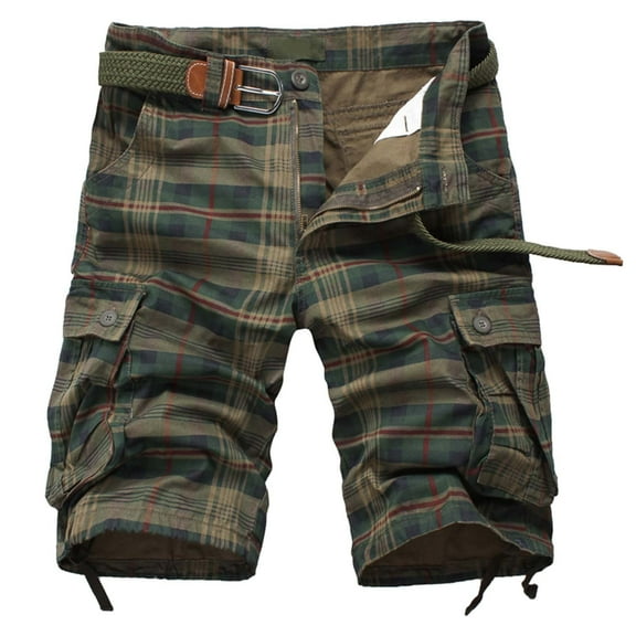 MSJUHEG Mens Shorts Men'S Shorts Male Plaid Camouflage Multi Pocket Zipper Buckle Cargo Pants Outdoor Shorts Tooling Shorts Shorts Men Army Green L