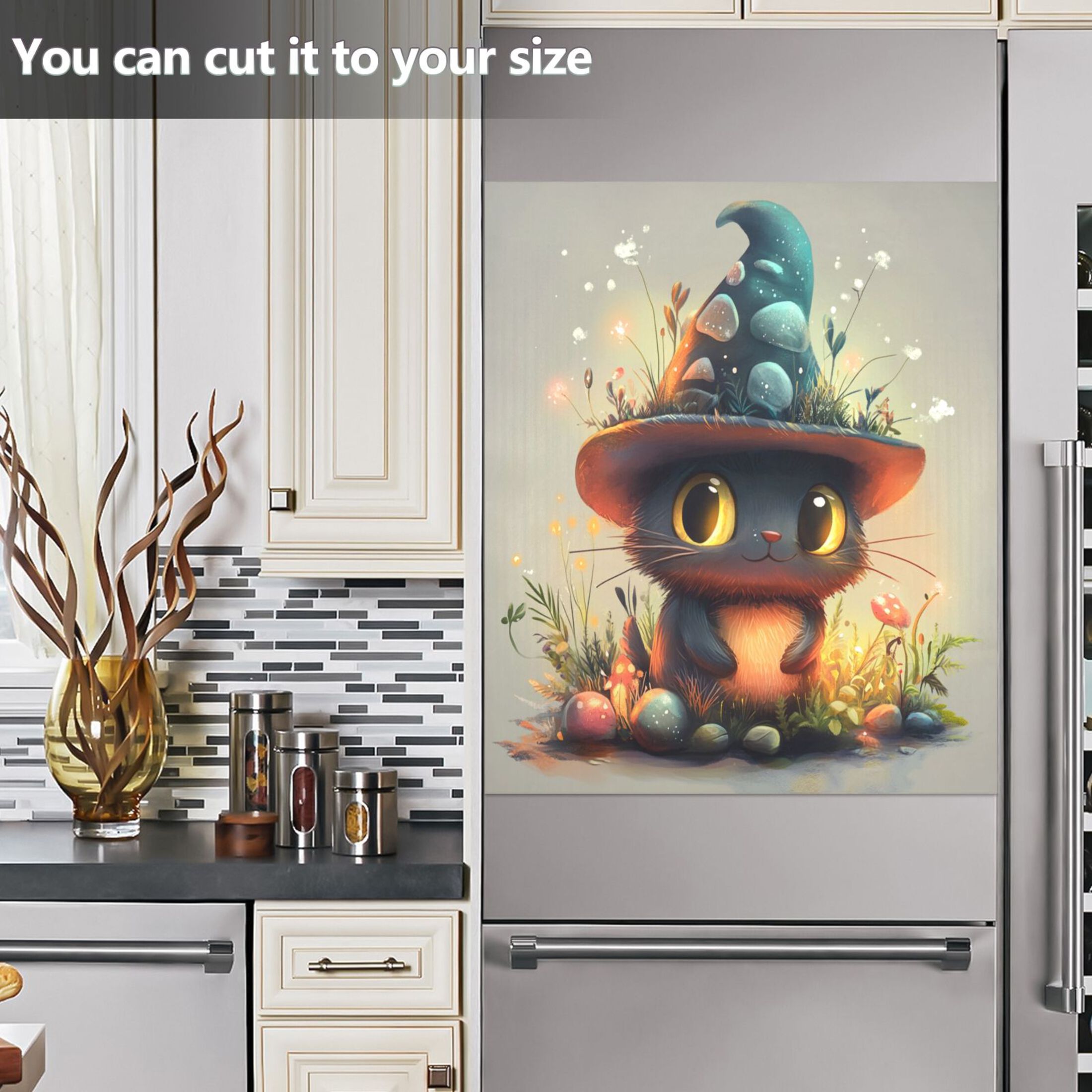 Dishwasher Magnetic Sticker 23x26 Inch Refrigerator Magnetic Sticker Washing Machine Magnetic Sticker Kitchen Panel Magnetic Sticker Home Decor Black Hat Cat