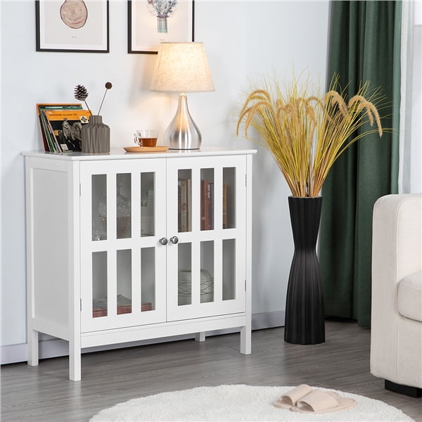 Yaheetech Console Storage Cabinet With, White Sideboard Cabinet With Glass Doors