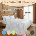 thumbnail image 2 of Amay Luxury Satin Silk Bed Sheet Set - 4 Piece Bedding Set with Fitted Sheet, Flat Sheet & 2 Pillowcases - Ultra Soft, Smooth, Wrinkle Resistant ( Twin, White ), 2 of 6