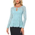 thumbnail image 1 of INSPIRAR CHIC Blusa de Manga Larga Sheer con Encaje y Abertura en el Frente, Peplum, Talla XS, Color Gris Azul, 1 of 6