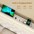 thumbnail image 6 of Amuzer Platform Bed Frame King Size with 5 Storage Drawers, Hidden Storage Headboard,with LED Light,Charging Station, Velvet Button Tufted Upholstered Headboard,Beige, 6 of 10