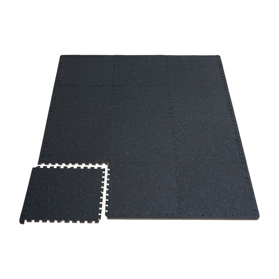0.56" Thick Interlocking Rubber Gym Mats, 6-Pack 25"x25" EVA Foam Tiles, 25 sq.ft Black & Blue Workout Flooring for Home Gym, Garage, Exercise Room