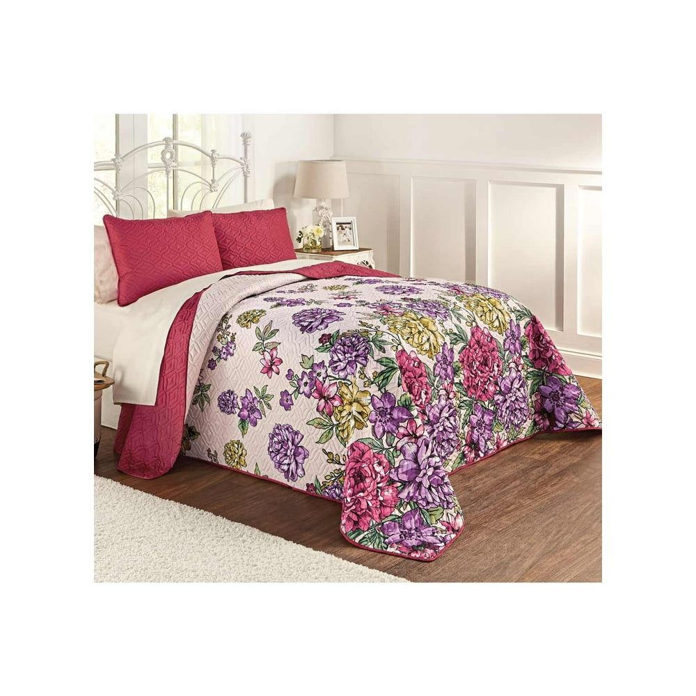 Vibrant Floral Bedspread Set Queen
