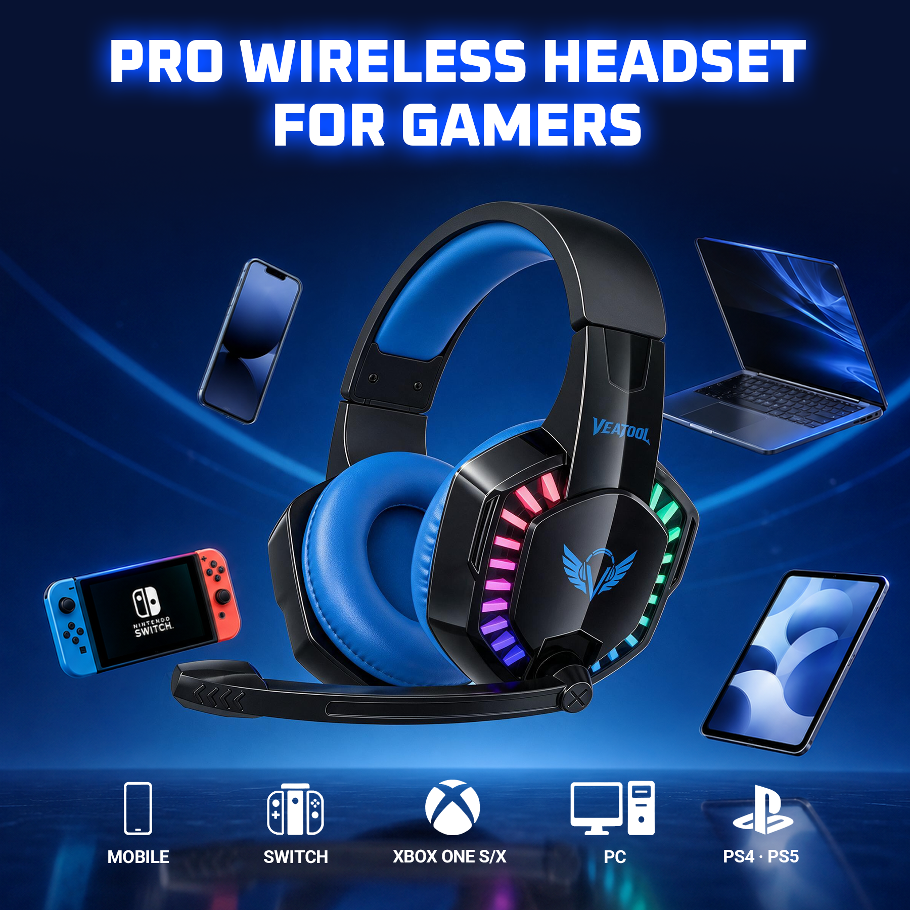VEAT00L Wired Gaming Headset, 50mm Driver, 3D Stereo Sound photo 8