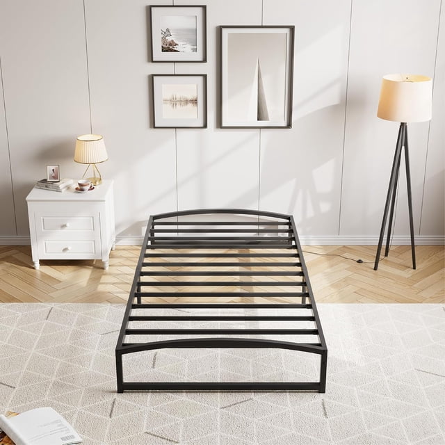 Twin Size Metal Bed Frame,Platform Twin Bed Frame with Arch Design,10 Inch Heavy Duty Strong Support Slats,Sturdy Mattress Foundation,Easy Assembly,No Box Spring Needed,Black