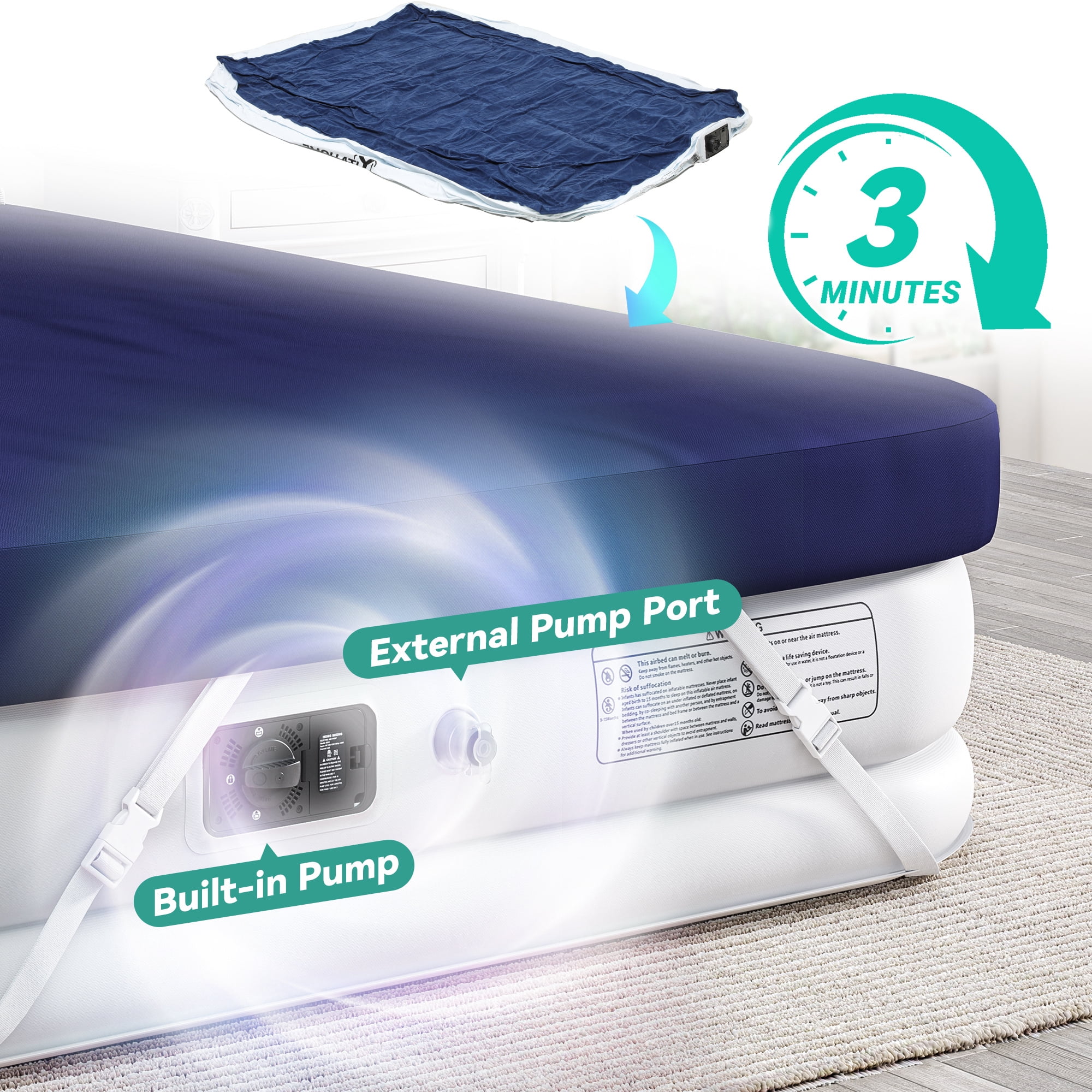 Uforic Queen Air Mattress with Fitted Sheet, 18" Elevated Inflatable Bed with Pump, Carry Bag & Repair Kit