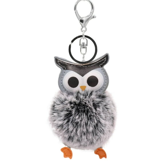 DQRPSEETB Key Ring Cute Owl Hairball Keychain PU Leather Cartoon Plush Doll Pendant Bag for Friends
