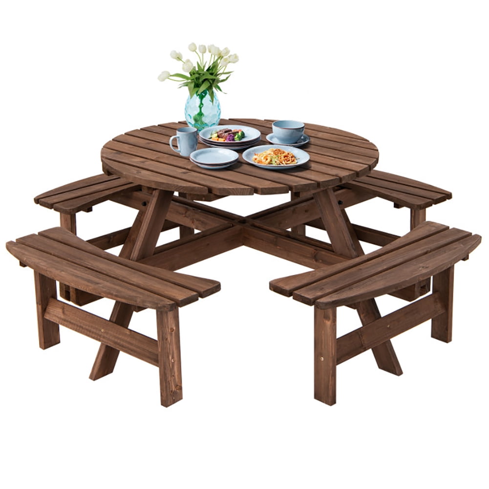 Aimee Lii Patio 8 Seat Wood Picnic Dining Seat Bench Set, Outdoor Patio Furniture Set