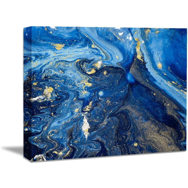 Rosework Framed Canvas Wall Art, 20x30 Inch, Blue and Gold