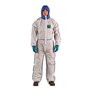 Ansell ALPHATEC 681800C BOUND SMS HOOD BACK LEG COVERALL WHT NVY SIZE 2XL
