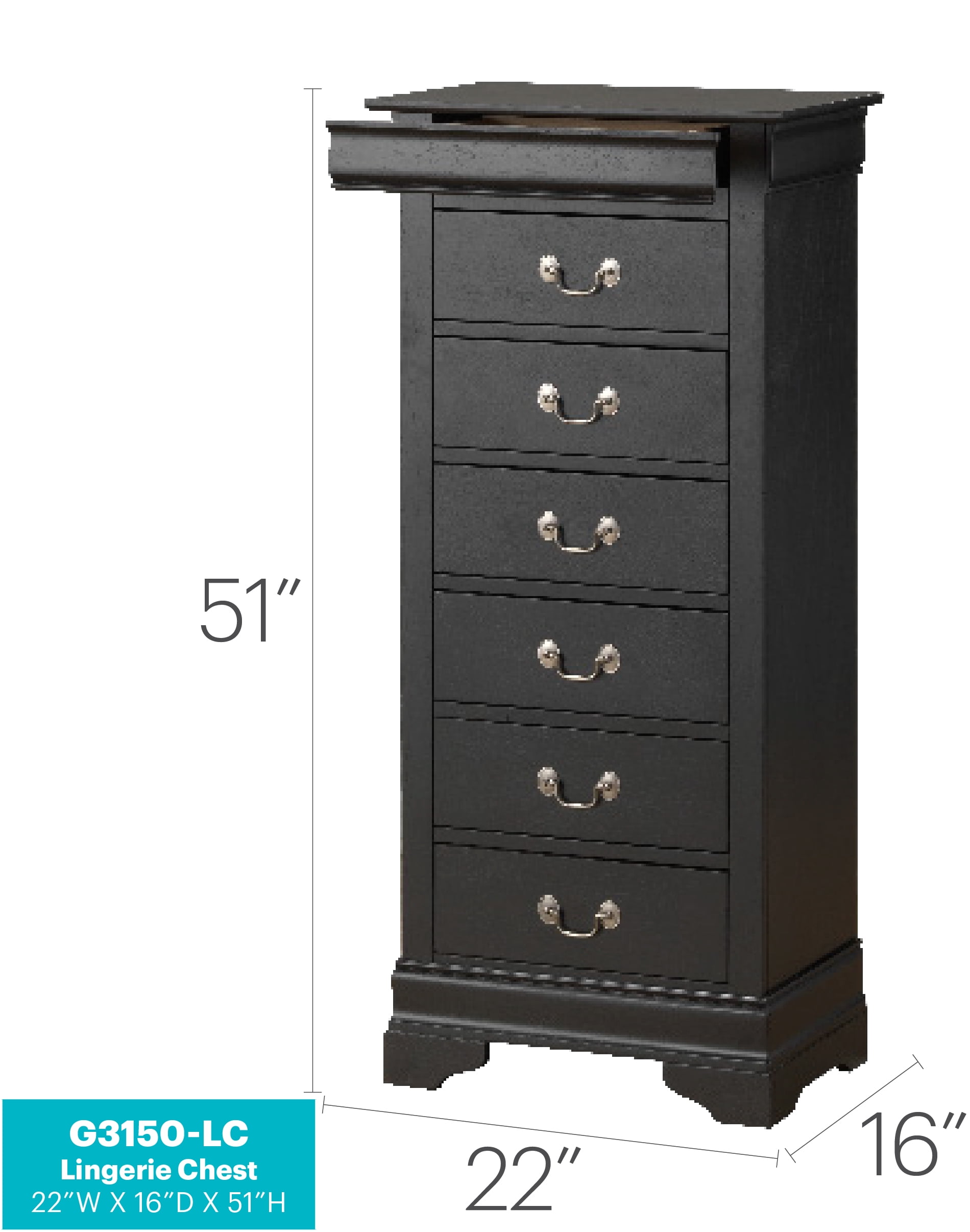 Glory Furniture Louis Phillipe Lingerie Chest in Black Color