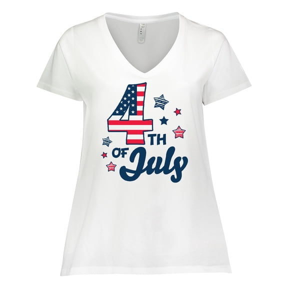 Inktastic 4th of July with Striped Stars Women's Plus Size V-Neck T-Shirt