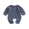 thumbnail image 1 of Toddler Baby Rompers Solid Color Knit Casual Button Crew Neck Long Sleeve Jumpsuit for Newborn Girl Boy, 1 of 8