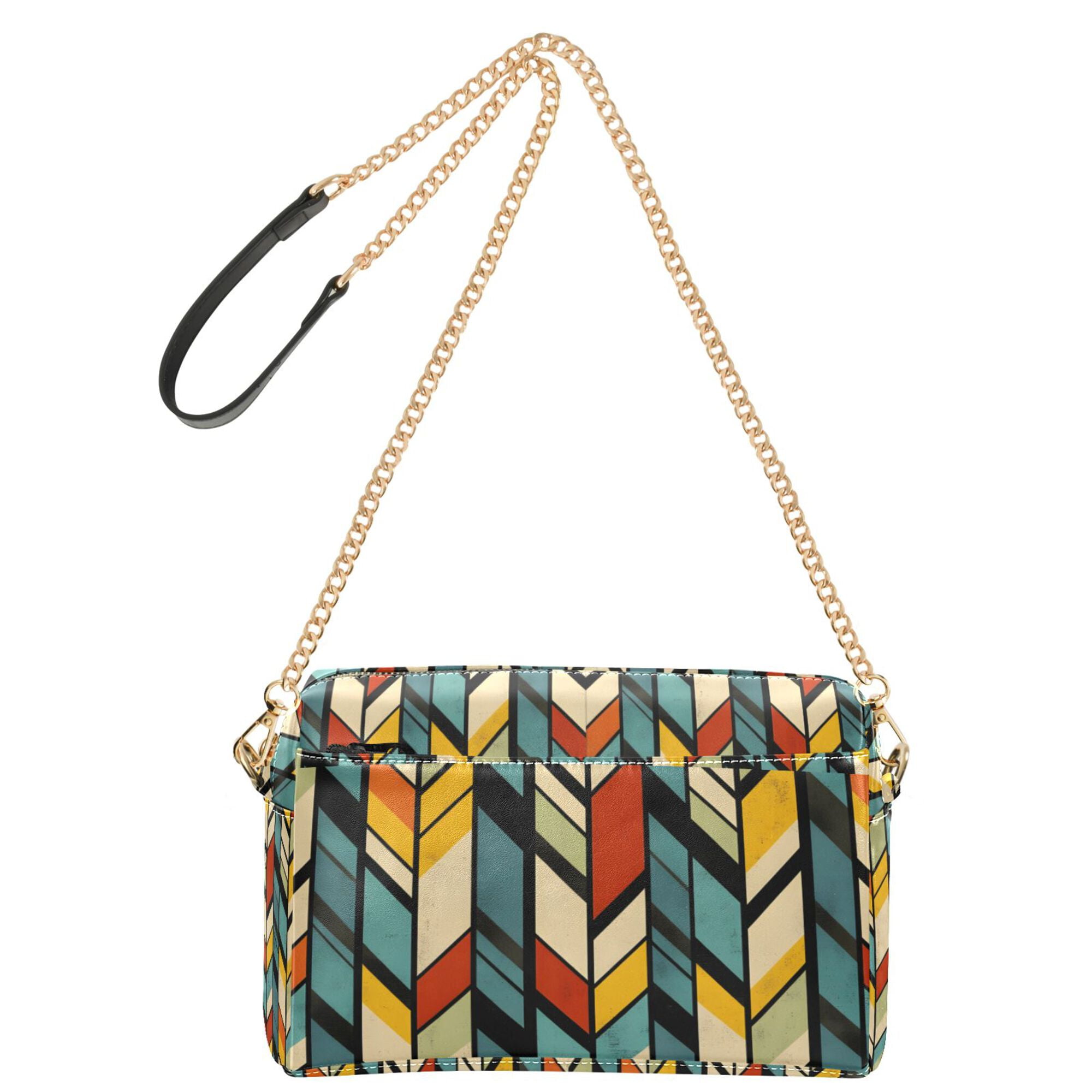 FORMRS Women Crossbody Purse with Chain Strap Vegan Leather Shoulder Handbag, Yellow Geometric