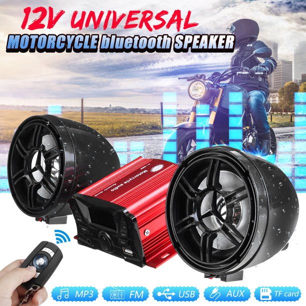 12V Pair Universal Motorcycle Audio bluetooth Remote Control Speaker Sound System SD USB MP3