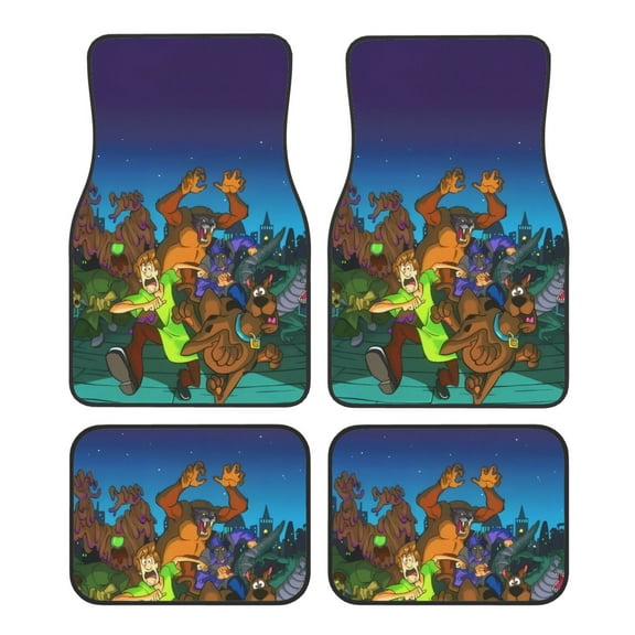 Lsque Scooby-Doo Print 4-Piece Floor Mats, Heavy-Duty Rubber Liners, Anti-Slip Design, All-Season Automotive Protection, Vehicles, Cars, Trucks, and SUVs