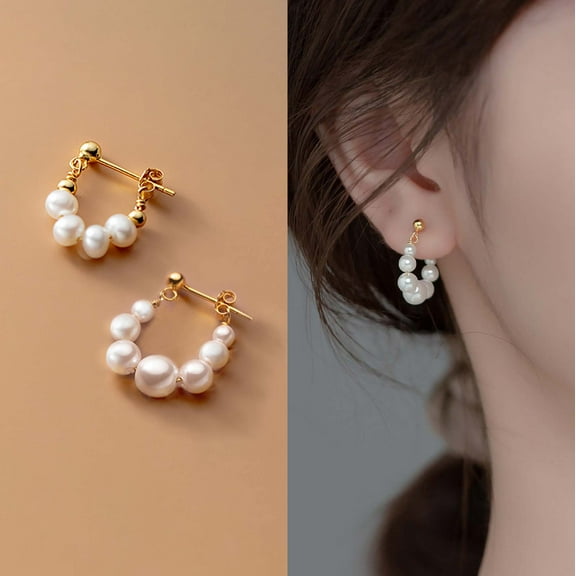 Pearl Hoop Earrings,Freshwater Peal Beaded Earrings,Gold,Bridal Pearl Earrings,Pearl Huggie Earrings,Minimalist Dainty Earrings, Bridesmaid Gift