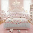 thumbnail image 3 of JOLUSERE Cartoon Pink Beige Comforter Twin Set，2-Pieces Bunny Kitten Pattern Bedding Set for Kids, 3 of 8