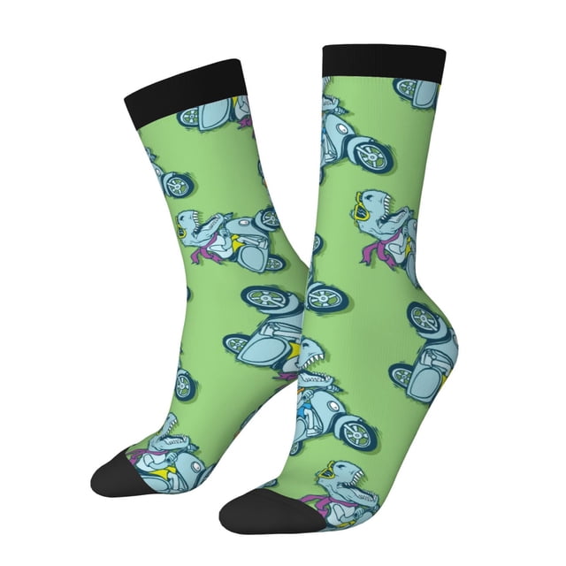 Balery Motorcycle Riding Dinosaur Pattern Crew Socks Unisex– Soft & Breathable Socks for Men & Women, One-Size Fits Most (US 5-11), Comfortable & Durable for Daily Wear