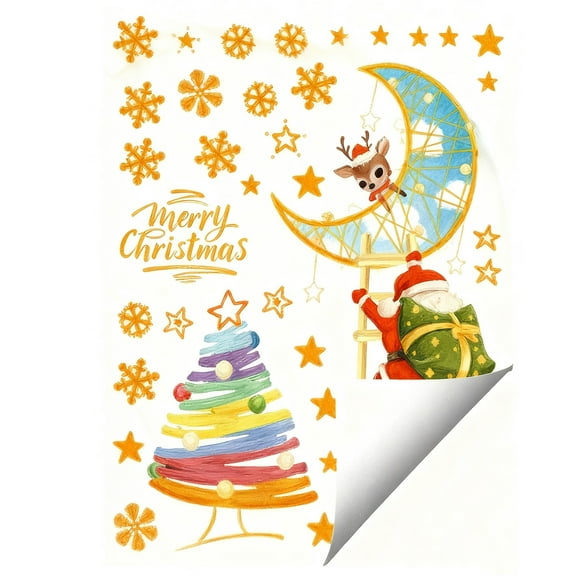 PuSpu Glow-in-the-Dark Christmas Wall Decals 26x20 cm PVC Multicolor Santa Tree Snowflake Night-Light Removable Holiday Living Room Bedroom Window Decor 1 Sheet