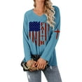 thumbnail image 3 of Xuanfei Women V Neck American Flag Print Long Sleeve Pullover Top, 3 of 7