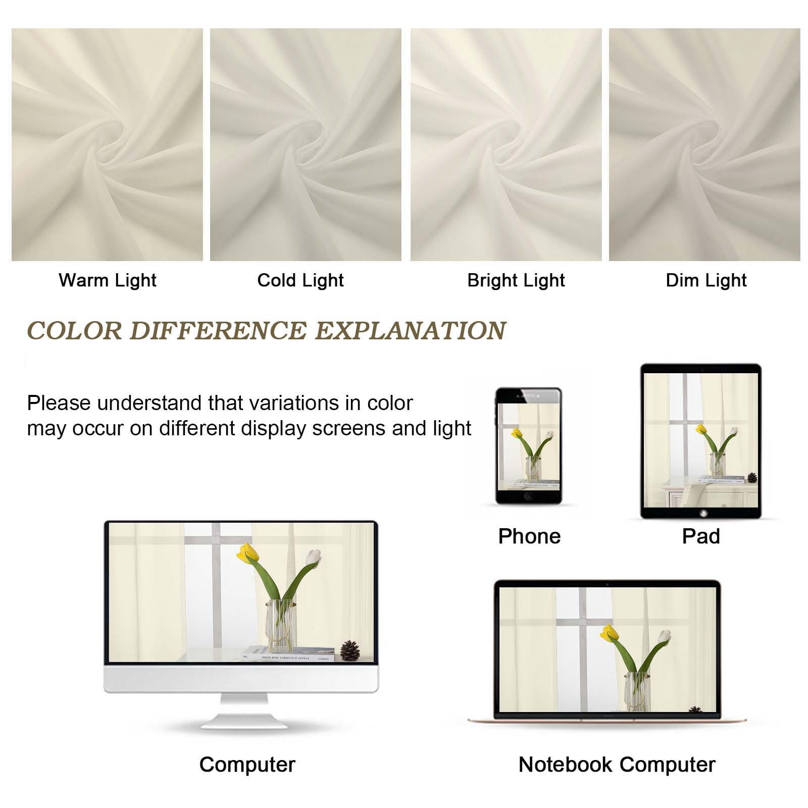 Patin Cream Sheer Curtains for Living Room 108 Inches Long 2 Pcs, Solid Color Voile Lightweight Bedroom Curtains for Dining Room, Rod Pockets Home Decor Farmhouse Drapes, Each Panel 59" W x 108" L