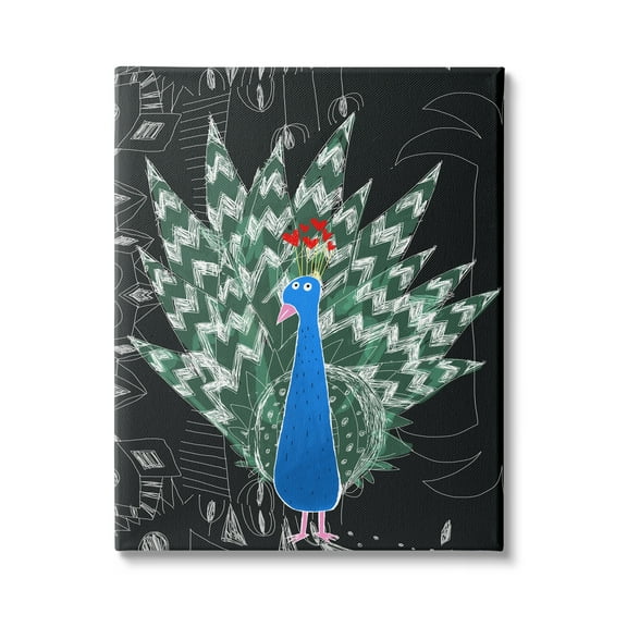 Stupell Industries Children's Abstract Peacock Doodle Black White Pattern, 36 x 48,Design by Carla Daly