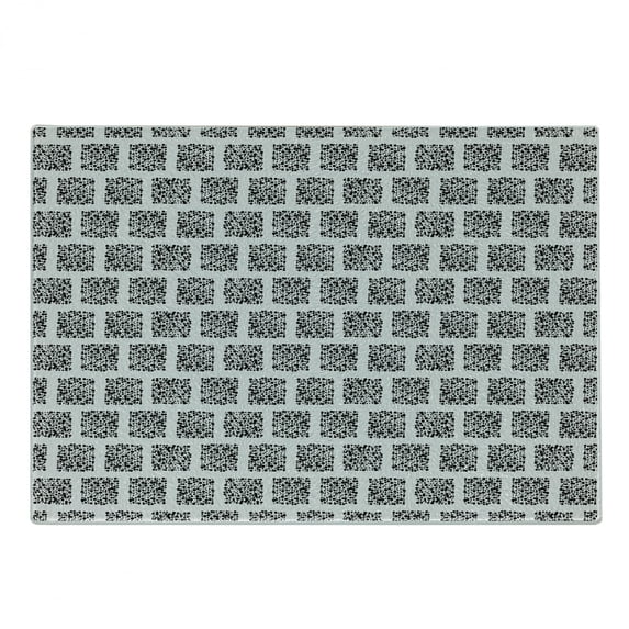 Abstract Cutting Board, Square Shapes with Doodle Little Dots Retro Style Halftone Effect Design, Decorative Tempered Glass Cutting and Serving Board, Small Size, Black and Coconut, by Ambesonne