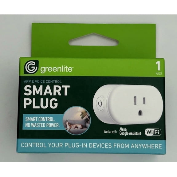Greenlite Wi-Fi Smart Plug, 2-Pack, Smart Outlet Compatible with Alexa & Google Assistant
