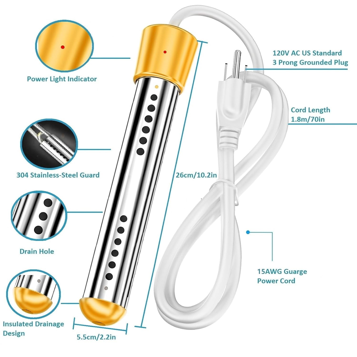 Wallfire Immersion Water Heater, Electric Submersible Water Trough Heater Anti-scalding Bucket Heater & Tub Hot Water Portable Heater with Digital LCD Thermometer,Auto Shut-Off,Yellow