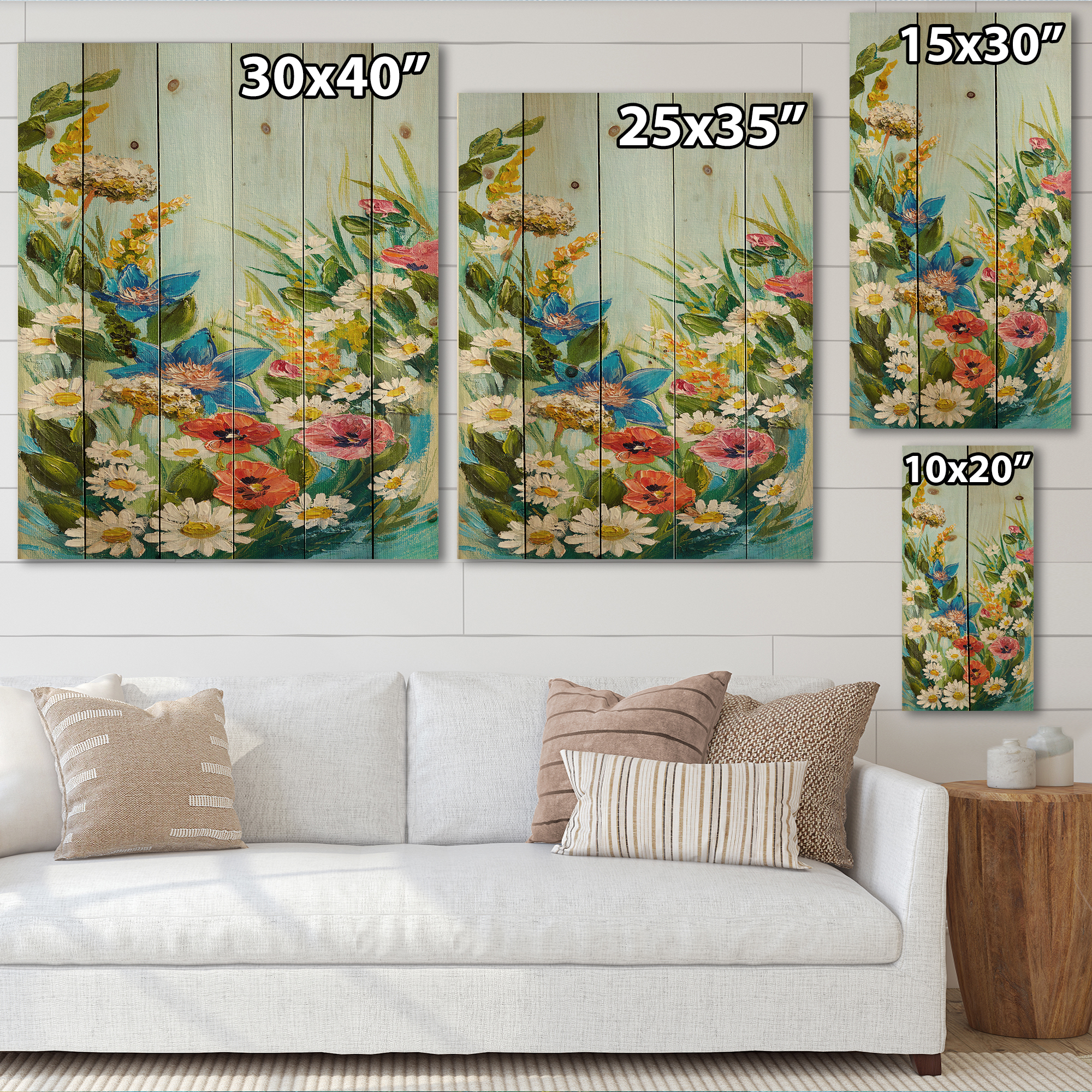 Designart 'Still Life Of Colorful Wildflowers With Leaves I' Traditional Print on Natural Pine Wood