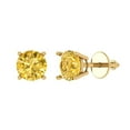 thumbnail image 2 of 1 Ct Round Cut Studs Yellow Natural Citrine 14K Yellow Solid Solid Gold Everyday Dainty Earrings Screw Back, 2 of 7