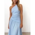 thumbnail image 6 of Formal Maxi Prom One Shoulder Pleated Cocktail Dress Women Wedding Guest Daily Long Party Dresses Light Blue S, 6 of 10