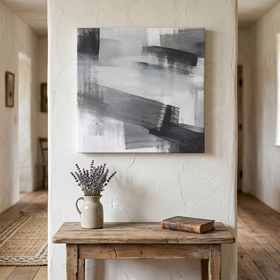 Abstract Black Gray Canvas Wall Art for Living Room Bedroom Bathroom, Minimalist Broad Brushstroke Ink Splash Canvas Art Wall Decor, Artwork for Walls Home Office Decor, 10"x10"