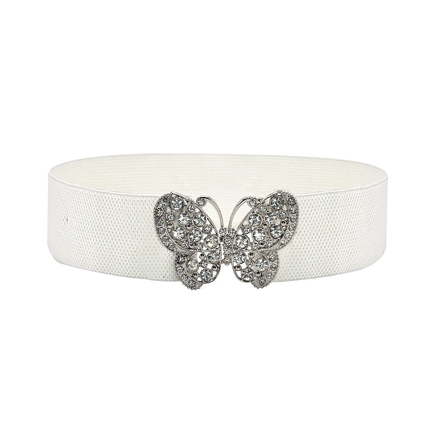 Cinturón de cintura, cinturón elástico ancho, con hebilla de metal, cinturón de vestir con cincha de corsé para mujer, damas, accesorios de vestir Blanco