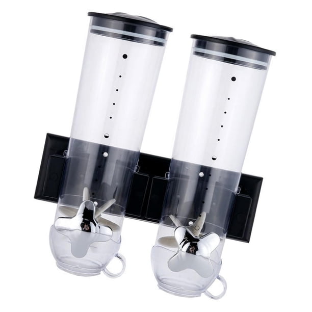 Dispensador de cereales doble para alimentos secos, máquina dispensadora de dulces, tarro, contenedor decorativo multifunción para montar en la pared Negro