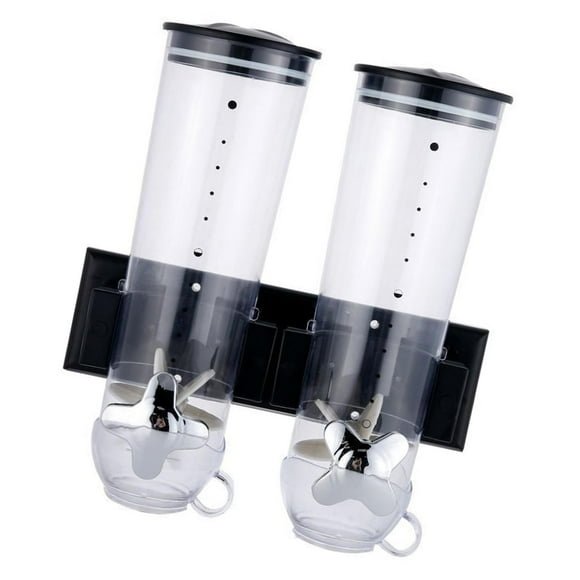 Dispensador de cereales doble para alimentos secos, máquina dispensadora de dulces, tarro, contenedor decorativo multifunción para montar en la pared Negro