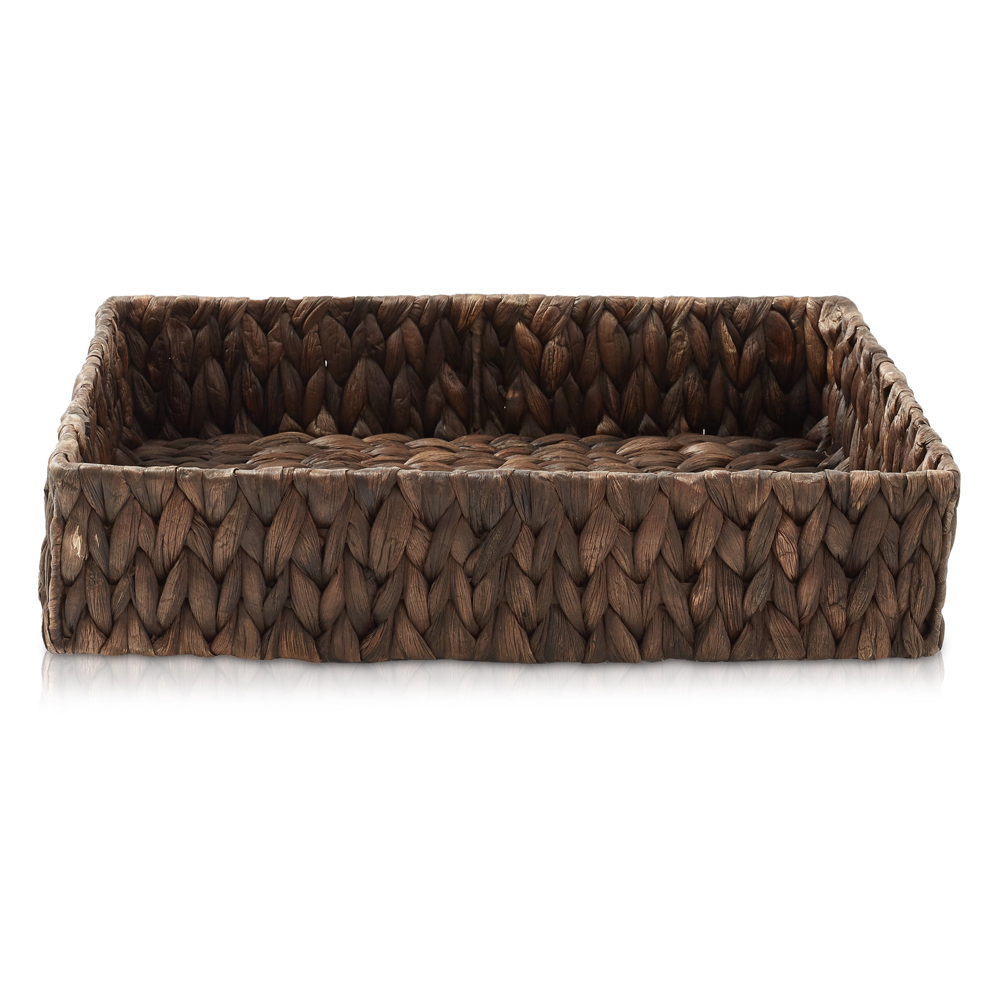 Casafield Bathroom Storage Baskets - Set of 2, Espresso - Water Hyacinth, 15.75" W x 11.25" D x 3.25" H, Woven Toilet Paper, Tissue, Shelving Bins