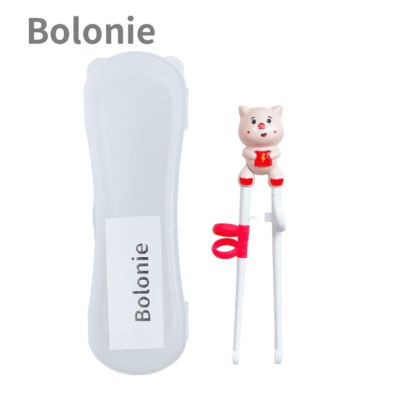 Bolonie Pink Kids Chopsticks - Cute Pig Design with Training Case, 1 Pair - Perfect for Kids Learning to Use Chopsticks