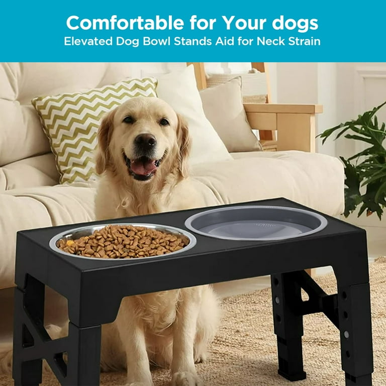 ABSOKE Elevated Dog Bowls, Raised Slow Feeder Dog Bowls Stand with No Spill  5 Height Adjustable, Water Bowl for Small Medium Large Dogs, Cats & Pets 